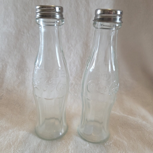 Vintage Clear Coca-Cola Bottle Salt & Pepper Shakers Metal Caps Collectible 6" - Picture 1 of 11